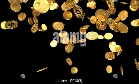 Golden cash Bitcoin auf schwarzem Hintergrund. 3D-Render Abbildung Stockfoto