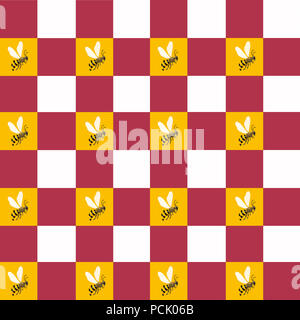 Sich wiederholende Muster Abbildung: Honig - Bienen auf einer rot, weiß und gelb karierten Hintergrund. Stockfoto