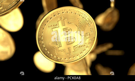 Golden cash Bitcoin auf schwarzem Hintergrund. 3D-Render Abbildung Stockfoto