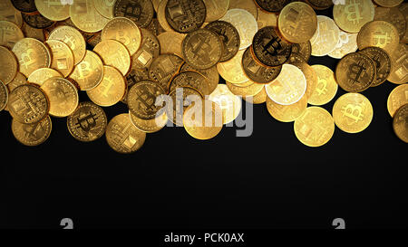 Golden cash Bitcoin auf schwarzem Hintergrund. 3D-Render Abbildung Stockfoto