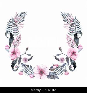 Aquarell Blumen rosa Kranz Hand gezeichnet clip art Stockfoto