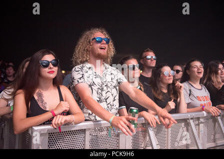 BONTIDA, Rumänien - 21. JULI 2018: die Masse der feiernden Menschen genießen die blutigen Rote Bete live Konzert in Electric Castle Festival Stockfoto