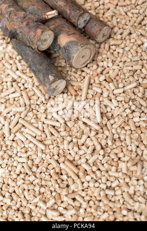 Nadelholz Biomasse - Pellets und Holz, erneuerbare Energien Stockfoto