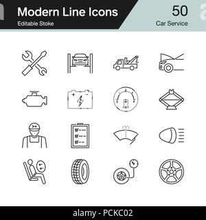 Auto Service Symbole. Modernes Design 50. Für die Präsentation, Grafik Design, Mobile, Web Design, Infografiken. Editierbare Schlaganfall. Vektor Stock Vektor