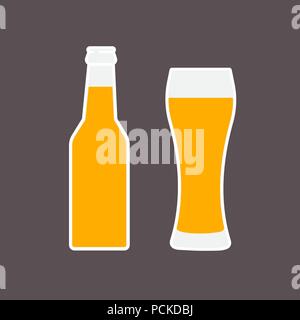 Glas Bier und Flasche Flachbild-Symbol. Symbol Vorlage Logo. Vektor isoliert Abbildung. Stock Vektor