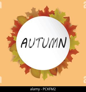 Herbst banner Einrichtung mit Herbst Ahorn Blätter weißen Kreis auf orangefarbenem Hintergrund für Werbung, Broschüre, Faltblatt, Poster, Banner. Vector Illustration Stock Vektor