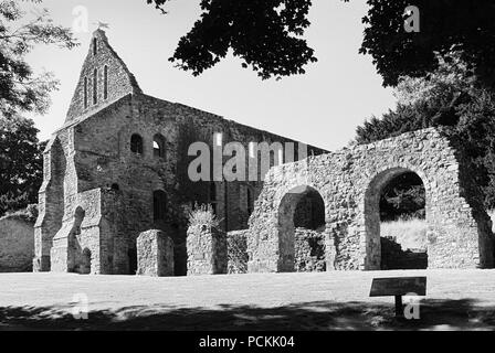 Ruinen der Battle Abbey, East Sussex, Großbritannien, an der Stelle der Schlacht von Hastings. Stockfoto