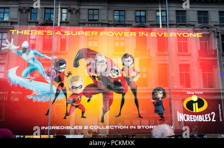 LONDON, Großbritannien - 31 JULI 2018: Film Poster für Die Unglaublichen - The Incredibles 2 Film von Disney und Pixar Stockfoto