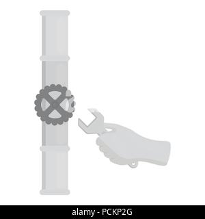 Schraubenschlüssel und Ventil Symbol in Schwarzweiß-Stil auf weißem Hintergrund. Sanitär symbol Vektor Illustration. Stock Vektor