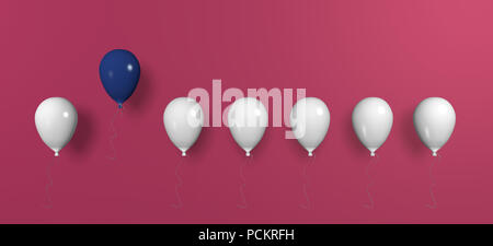 Konzept: weg von der Masse mit rosa Hintergrund, 3D-Rendering Stockfoto