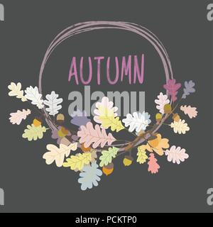 Herbst Rahmen Hintergrund. Kranz der Blätter im Herbst. Mehrfarbige Ahorn, Eiche und Esche leves. Vector EPS 10. Stock Vektor