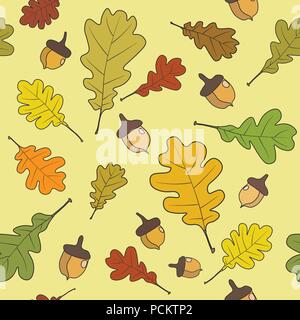 Nahtlose Muster Blätter im Herbst Hintergrund. Herbst pflanzen mit Eichenlaub. Herbst Eichenlaub hipster Hintergrund. Stoff Muster. Textile Muster. Vect Stock Vektor