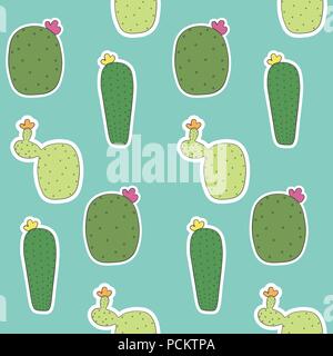 Nahtlose Muster der mexikanischen Kakteen blühen. Cactus patches Collection. Cactus nahtlose doodle Hintergrund. Vector EPS 10. Stock Vektor