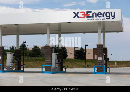 Ein logo Zeichen außerhalb eines X3 Energie und alternative Energie Erdgas- tankstelle in Greely, Colorado, am 21. Juli 2018. Stockfoto