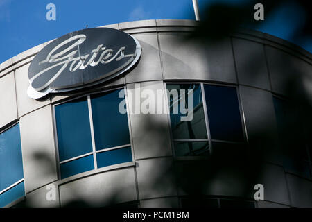 Ein logo Zeichen außerhalb des Hauptquartiers der Gates Corporation in Denver, Colorado, am 22. Juli 2018. Stockfoto