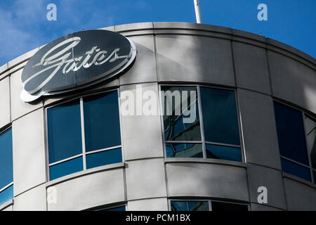 Ein logo Zeichen außerhalb des Hauptquartiers der Gates Corporation in Denver, Colorado, am 22. Juli 2018. Stockfoto