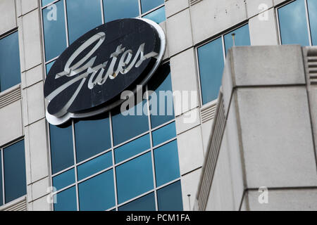 Ein logo Zeichen außerhalb des Hauptquartiers der Gates Corporation in Denver, Colorado, am 22. Juli 2018. Stockfoto