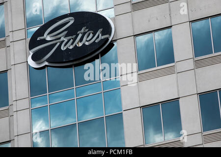 Ein logo Zeichen außerhalb des Hauptquartiers der Gates Corporation in Denver, Colorado, am 22. Juli 2018. Stockfoto