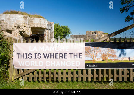 Die D'Azeville Meldung Battry, deutschen Zweiten Weltkrieg Bunker Verteidigung in der Normandie, Frankreich. Stockfoto