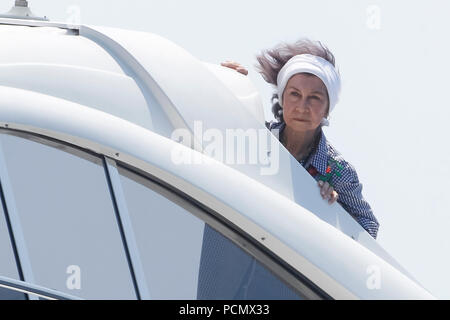 Palma De Mallorca, Spanien. 03 Aug, 2018. Königin Sofia aof Spanien am 5. Tag des Königs Cup Regatta in Palma de Mallorca, Spanien am 3. August 2018. Credit: Jimmy Olsen/Medien Punch *** Keine Spanien***/Alamy leben Nachrichten Stockfoto