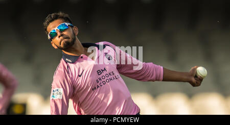 London, Großbritannien. 2. August 2018. Ravi Patel schlagen für Sussex Haie gegen Middlesex in der Vitalität Blast T20 Cricket Match an den Lords. David Rowe/Alamy leben Nachrichten Stockfoto