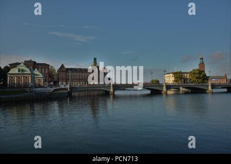 Vasabron Brücke ant das Stadtbild von Stockholm am Nachmittag Stockfoto