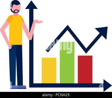 Junger Mann mit statistische Grafik Charakter Stock Vektor