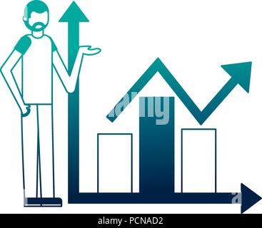 Junger Mann mit statistische Grafik Charakter Stock Vektor