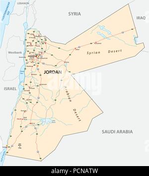 Königreich Jordanien Straße Vektorkarte. Stock Vektor