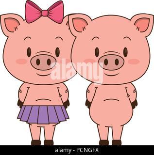 Nett und adorable Paar piggy Zeichen Vector Illustration Design Stock Vektor