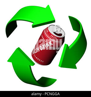 Dosen und Metall. Recycling Symbol.. Ökologisch saubere Welt. Stockfoto