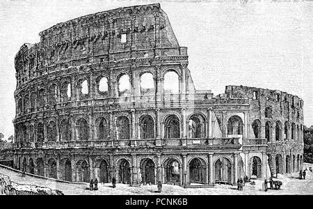 Das Kolosseum oder Coliseum, auch als das flavische Amphitheater bekannt, ist eine ovale Amphitheater im Zentrum der Stadt Rom, Italien., digital verbesserte Reproduktion einer historischen Bild aus dem Jahr 1885 Stockfoto