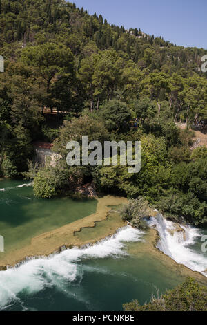 Krka Wasserfälle im Krka Nationalpark, in der Nähe von Split, Kroatien, am 24. Juli 2018. Stockfoto