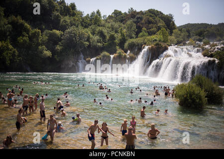 Krka Wasserfälle im Krka Nationalpark, in der Nähe von Split, Kroatien, am 24. Juli 2018. Stockfoto