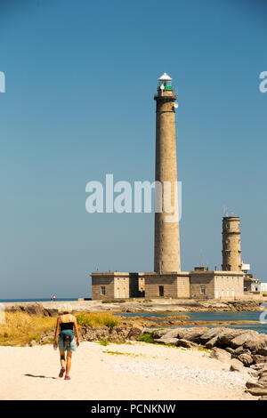 Die Phare de Gatteville, eine aktive Leuchtturm auf den Punkt De Barfleur, Normandie, Frankreich. Es ist 247 Meter hoch und ist damit der dritthöchste Leuchtturm Stockfoto