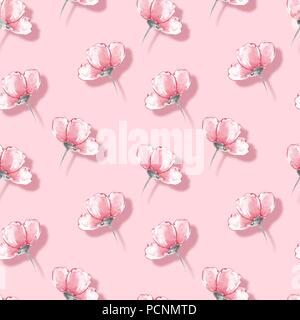 Florale nahtlose Muster. Aquarell Hintergrund mit rosa Blumen Stockfoto