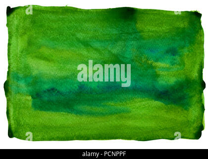 Aquarell Hintergrund in dunklen, hellgrün, Glaucous, schwarze Farbe isoliert auf dem weißen Hintergrund oder in Weiß unregelmäßigen Rahmen Stockfoto