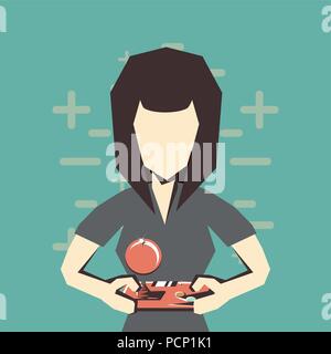 Retro videospiele Design mit Avatar Frau Spielen von Videospielen über blauen Hintergrund, farbenfrohen Design. Vector Illustration Stock Vektor