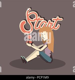 Retro videospiele Design mit Avatar Frau Spielen von Videospielen über Hintergrund, farbenfrohen Design. Vector Illustration Stock Vektor