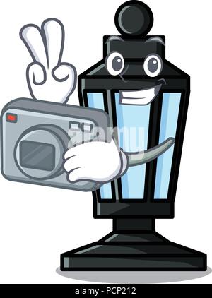 Fotograf street lamp Maskottchen Karikatur Stock Vektor