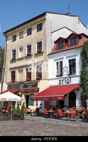 Restaurants im Freien im Stadtteil Kazimierz. Krakau, Kleinpolen, Polen, Europa Stockfoto