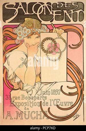 Plakat für Salon des Cent. Alphonse Mucha Ausstellung, 1897. Stockfoto