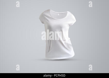 Universal mockup mit Form der weißen Frauen t-shirt ohne Körper auf dem grauen Hintergrund isoliert, Vorderansicht. Vorlage kann für Ihre sh verwendet werden. Stockfoto