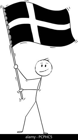 Cartoon von Mann winkt die Flagge des Königreichs Dänemark Stock Vektor