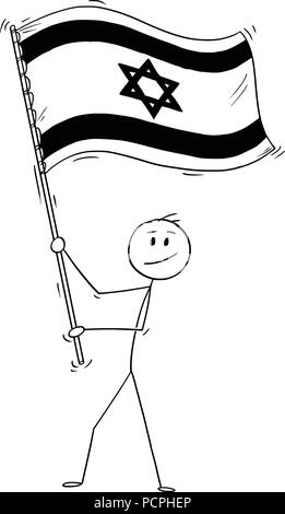 Cartoon von Mann winkt die Flagge des Staates Israel Stock Vektor