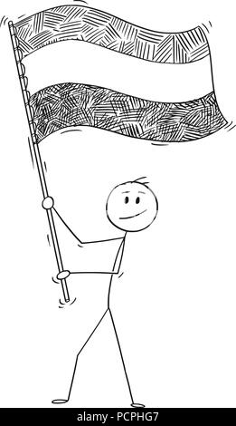 Cartoon von Mann winkt die Flagge des Königreichs der Niederlande oder Holland Stock Vektor