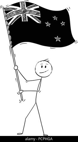 Cartoon von Mann winkt die Flagge Neuseeland Stock Vektor