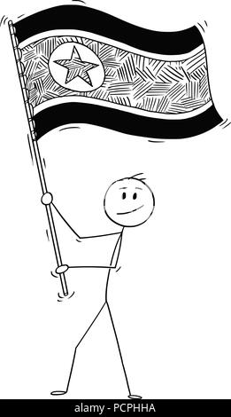 Cartoon von Mann winkt die Flagge der Demokratischen Volksrepublik Korea oder Nordkorea Stock Vektor