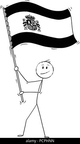 Cartoon von Mann winkt die Flagge des Königreichs Spanien Stock Vektor