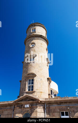 Die Phare de Gatteville, eine aktive Leuchtturm auf den Punkt De Barfleur, Normandie, Frankreich. Stockfoto